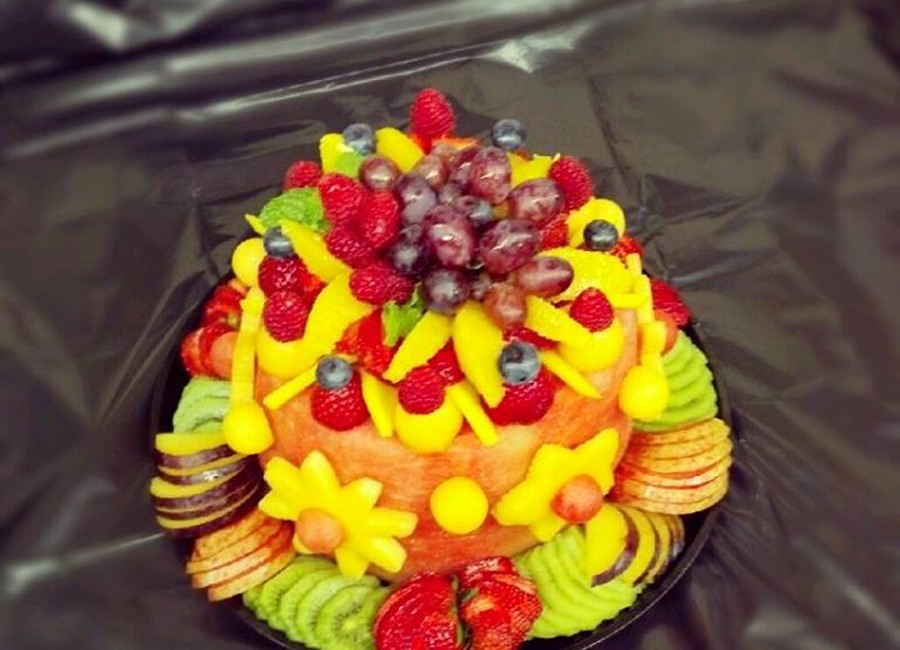Decorative fresh fruit arrangement